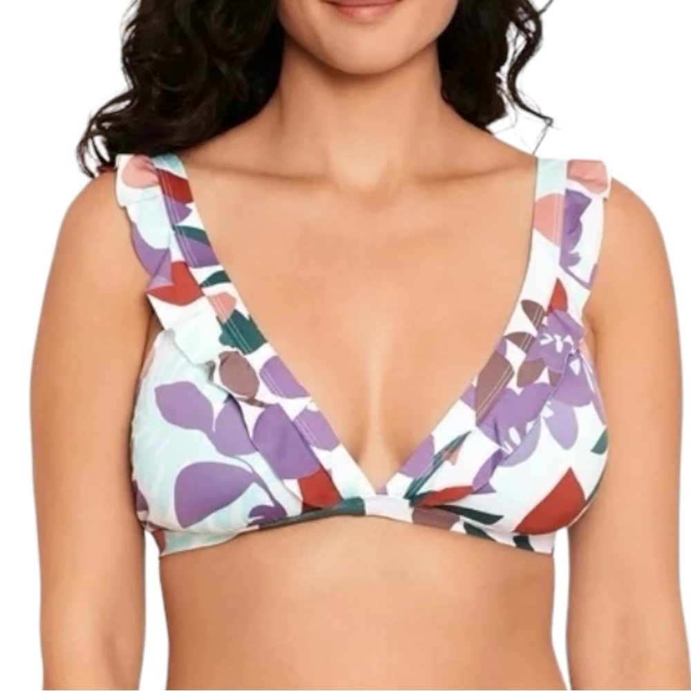 NEW Time and Tru Abstract  Floral Ruffle Bikini Top size Medium